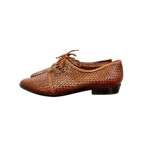 Liz Claiborne Vintage Woven Leather Oxford Lace Up Shoes Brown Boho, Size 10